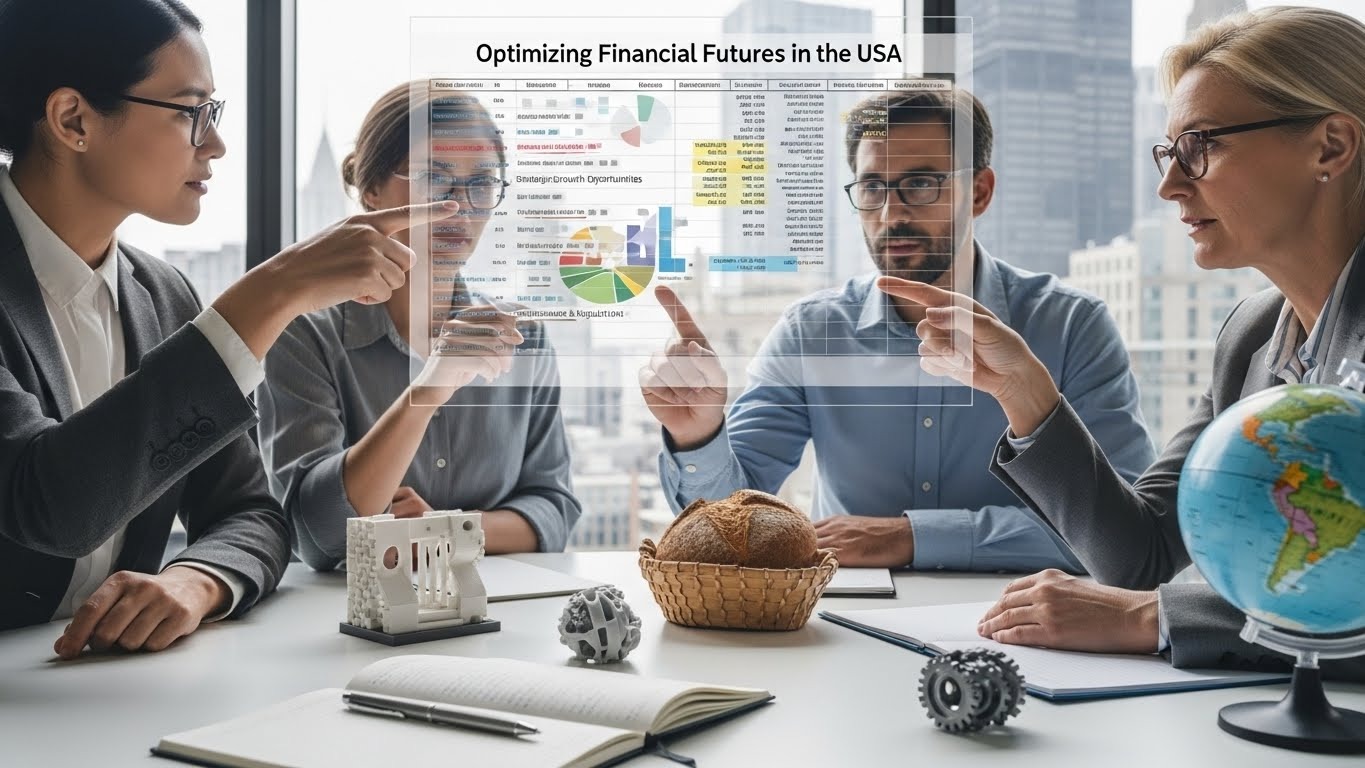 US accountants reviewing financial reports in office