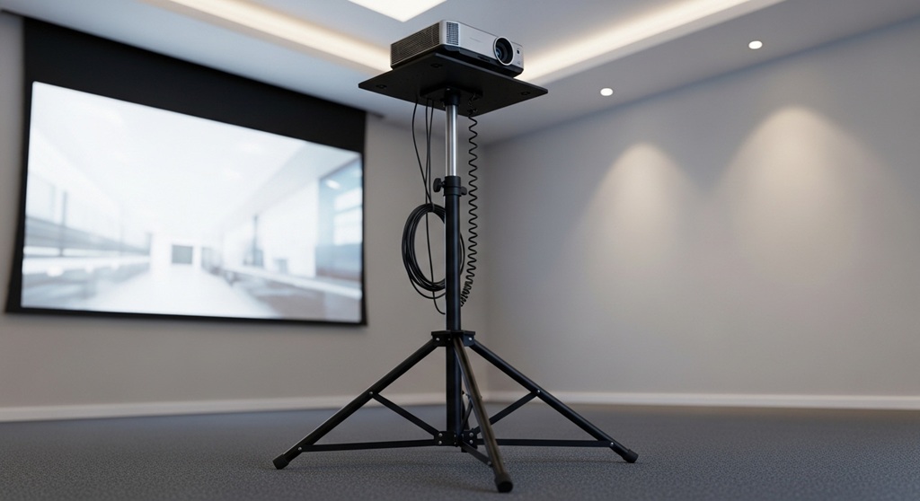 Stable projector stand with adjustable height and wide base design