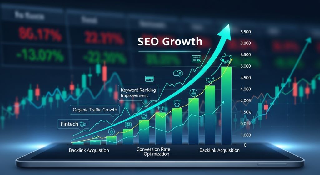 SEO growth chart for fintech and stock market business