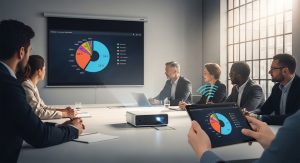 Smart projector office presentation with laptop screen mirroring