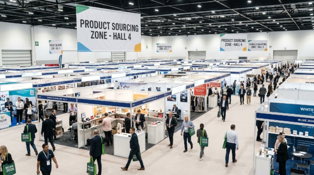 Overview of product sourcing booths at the White Label World Expo 2026 eCommerce trade show