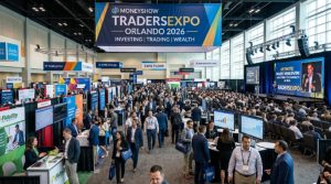 MoneyShow TradersEXPO Orlando 2026 conference hall with investors and speakers